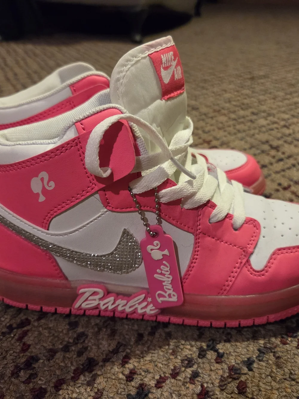 Jordan Kids' Pink & White High-Top Sneakers with Silver Swoosh